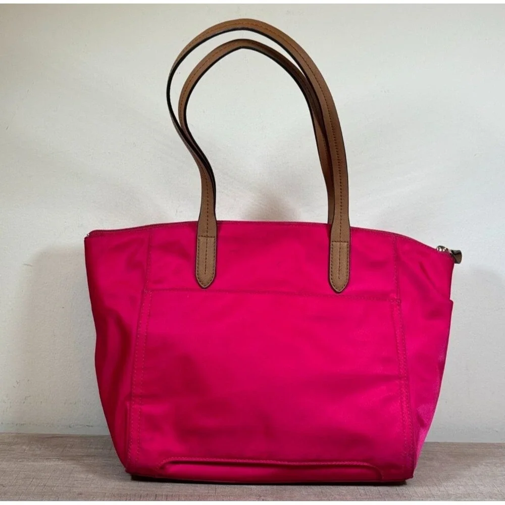 MICHAEL KORS Nylon Tote Bag Hot Pink Shoulder‎ Tote Zip Top Gold Hardware